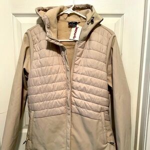 New Balance Woman’s Hooded Winter Jacket Coat Soft Shell Lined Size Large Tan